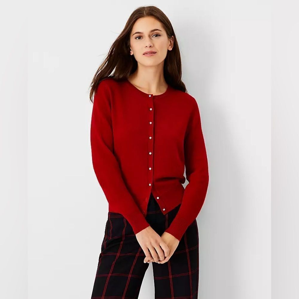 Grace Elements Red Pearl Button Down Cardigan Swe… - image 1